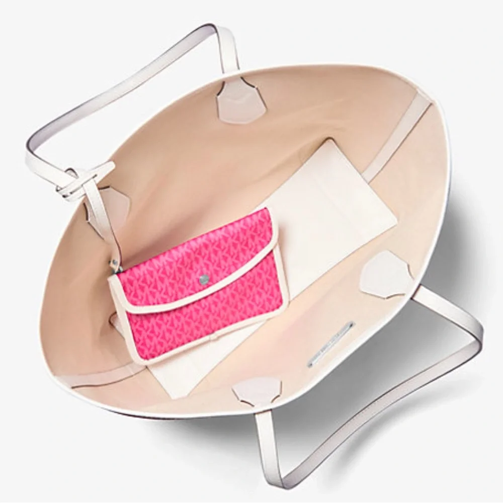 Michael Kors Eva Large Signature Logo Stripe Shoulder Tote Bag Dragonfruit 
NWT - Picture 2 of 16